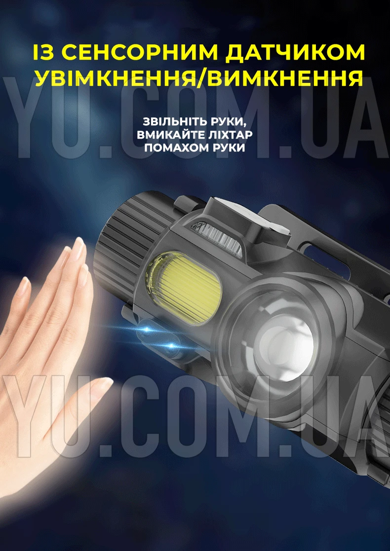 Ліхтар налобний із сенсорним датчиком Bailong YY-16 із зарядкою Type-C Ліхтар налобний із сенсорним датчиком Bailong YY-16 із зарядкою Type-C